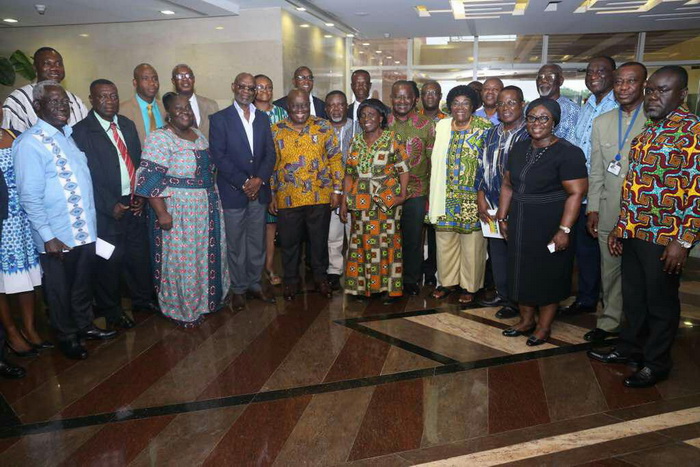 President Akufo-Addo with members of the NDPC after the meeting at the Flagstaff House in Accra.